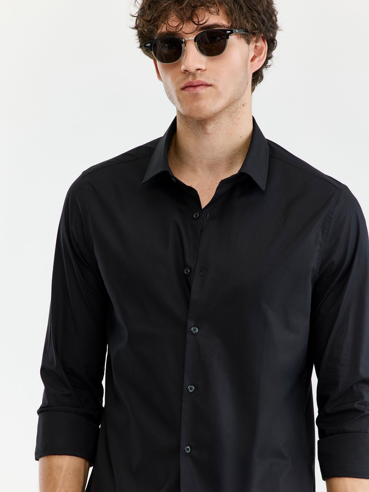 HECTHER PARIS חולצה מכופתרת לבנה ארוכה כותנה Slim fit