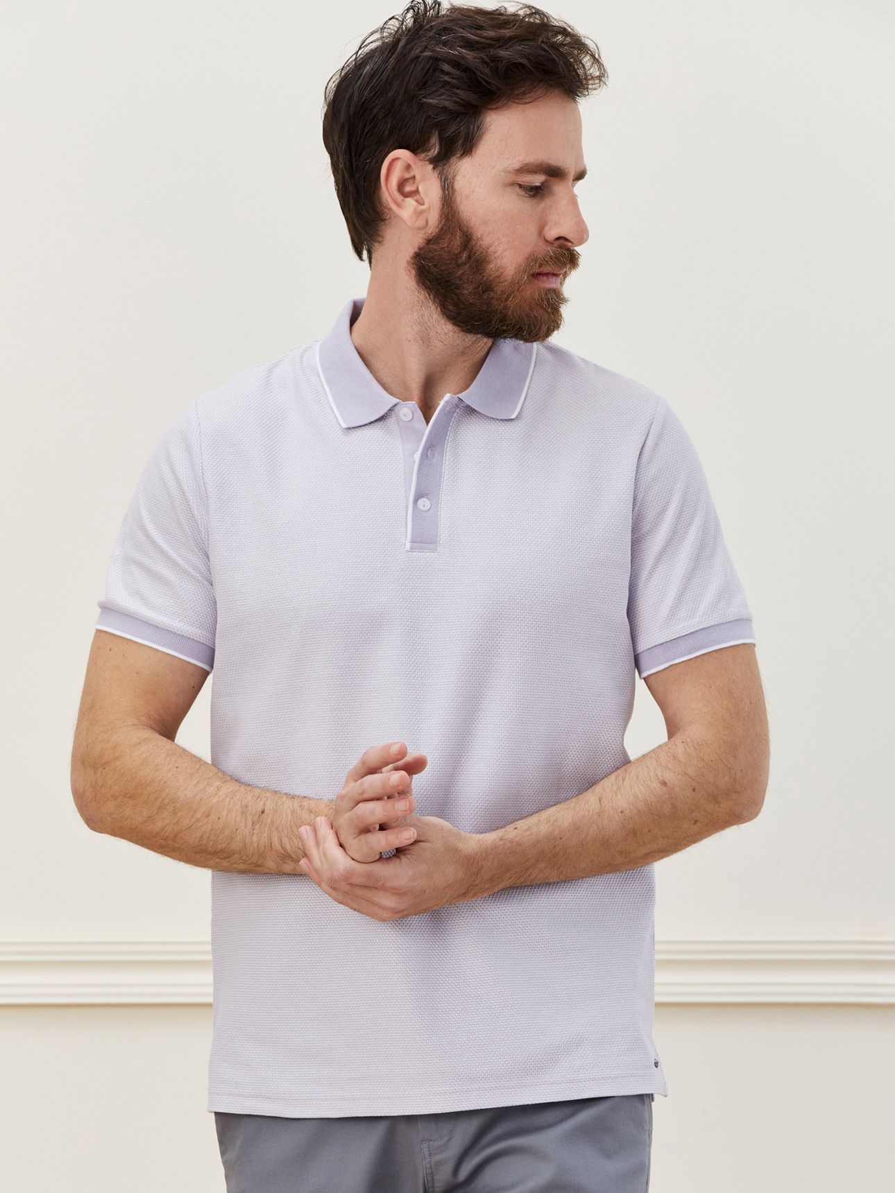 MAX MORETTI פולו שרול קצר ז’קארד ממורצרת