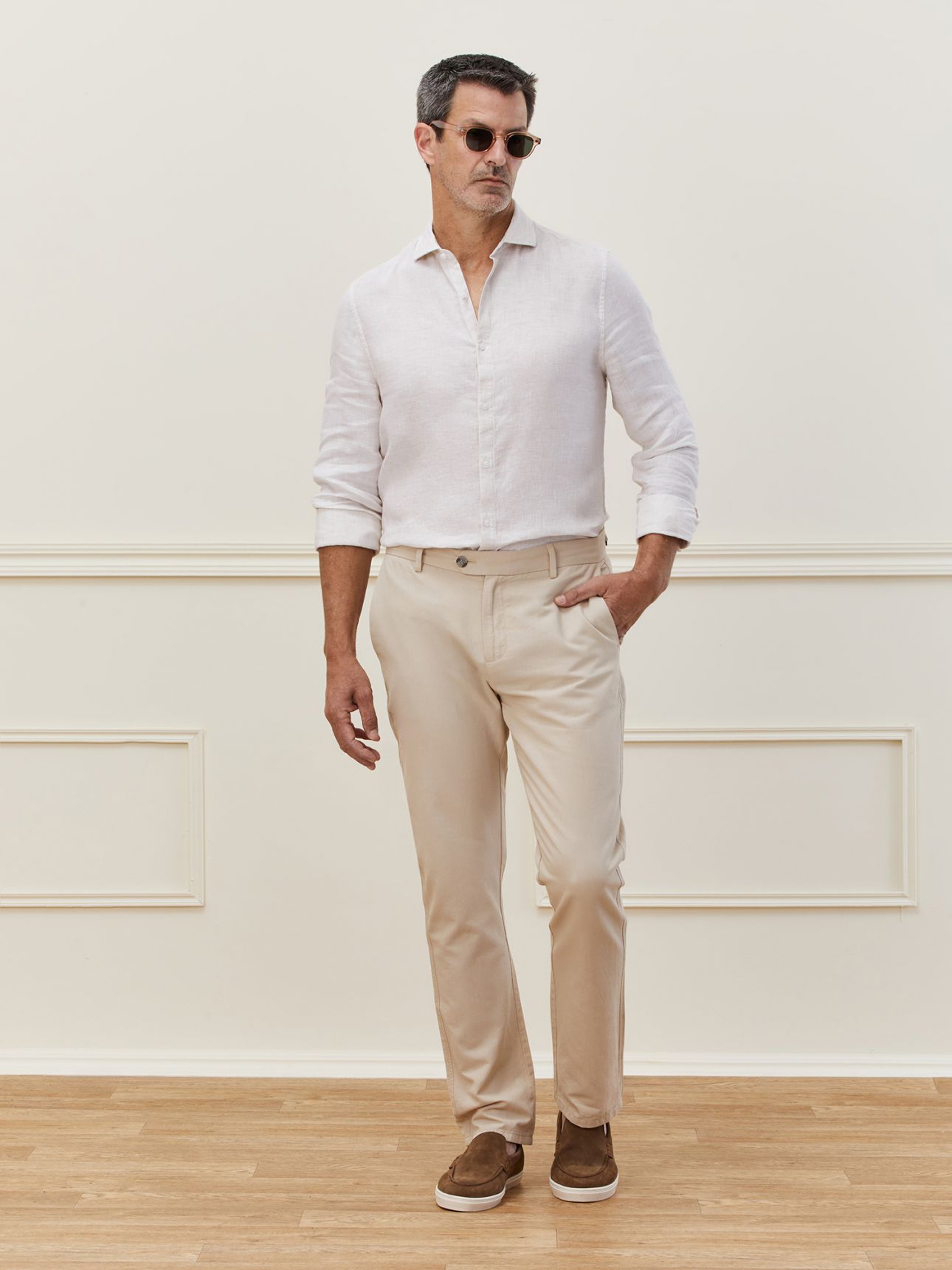 HECHTER PARIS מכנסיים קלים בגזרה ישרה מתערובת פשתן וכותנה